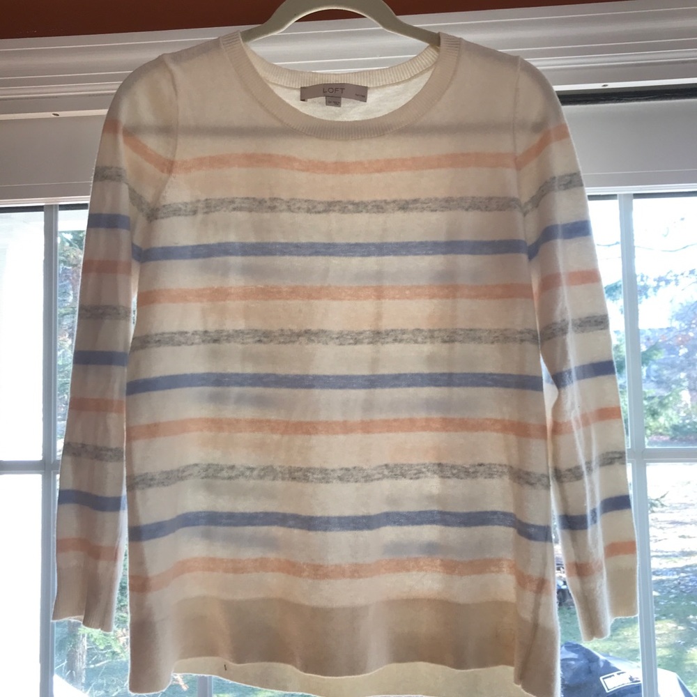 Cream Ann Taylor LOFT Sweater with pastel stripes